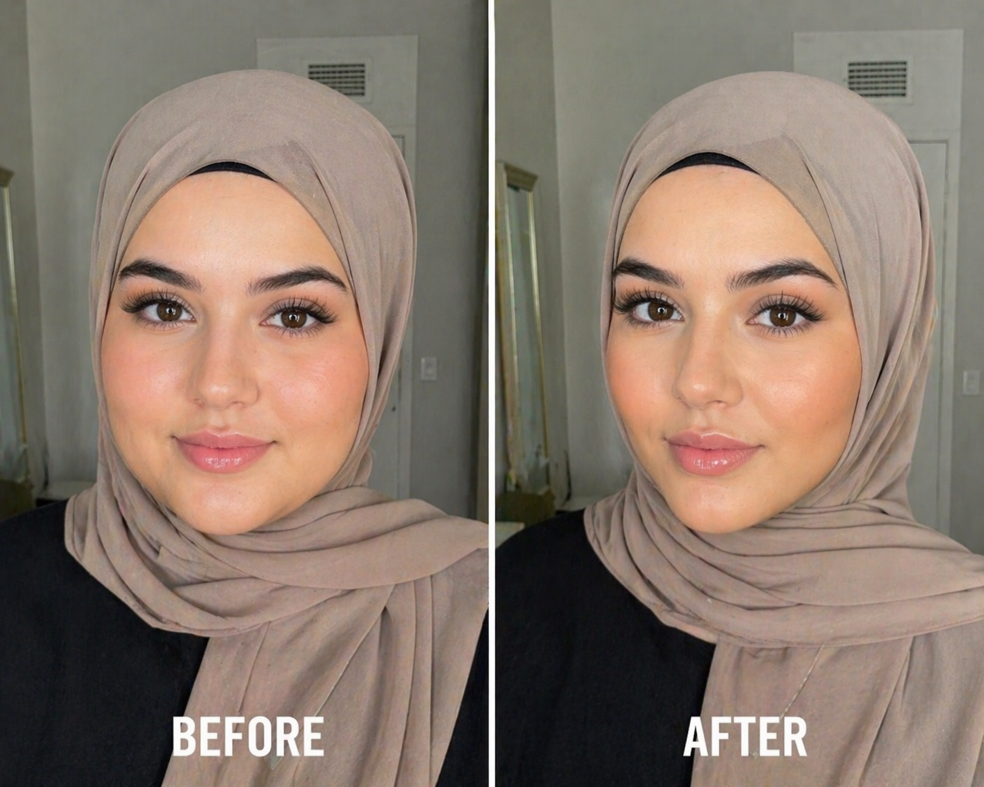 Real face slimmer before and after — male, dark hair office